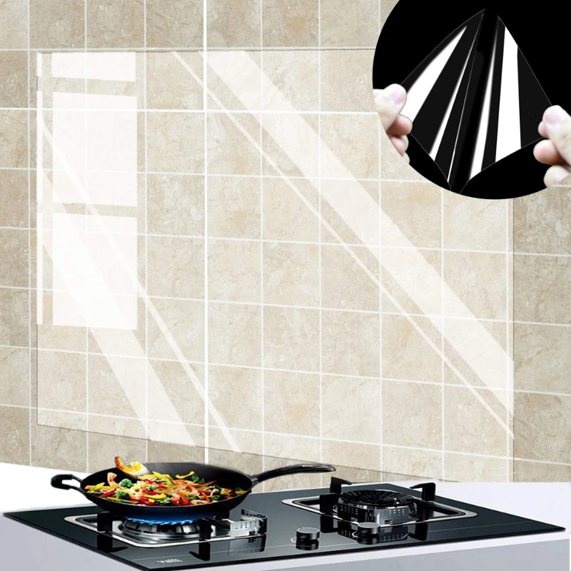 Kitchen Queen - 1Pc キッチン耐油ウォールステッカー 90 × 60 センチメートル耐熱壁紙クリア自己粘着フィルム防水紙家の装飾
