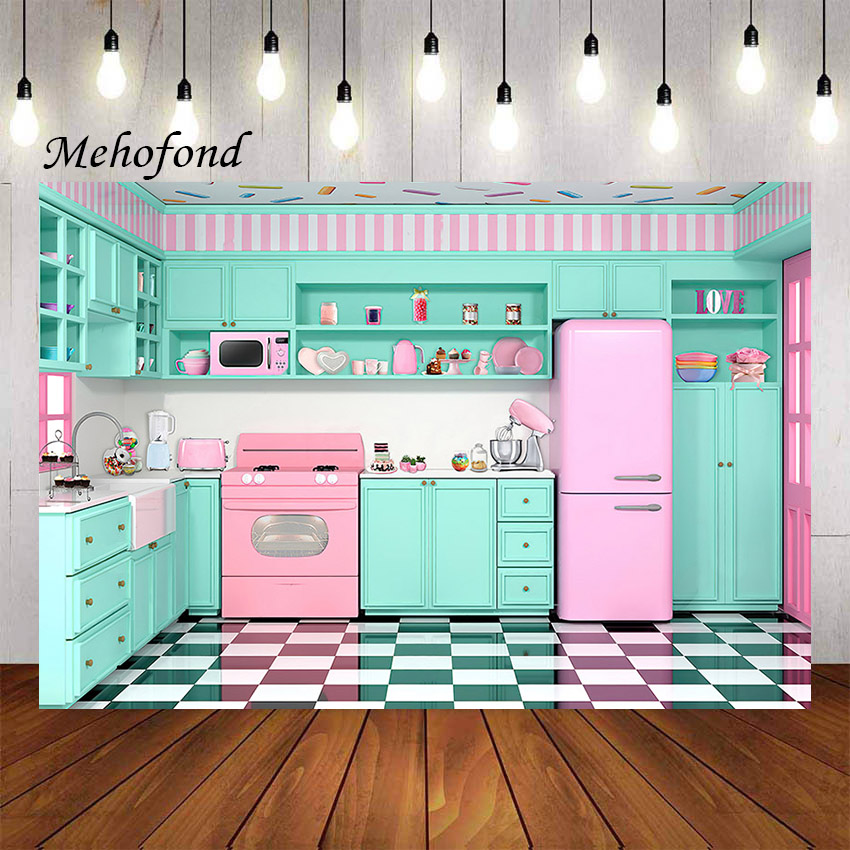Kitchen Baking Background - Mehofond写真の背景は老眼鏡キッチンピンクの女の子の調理ベーキング幸せな誕生日のケーキテーブルの背景の写真スタジオ