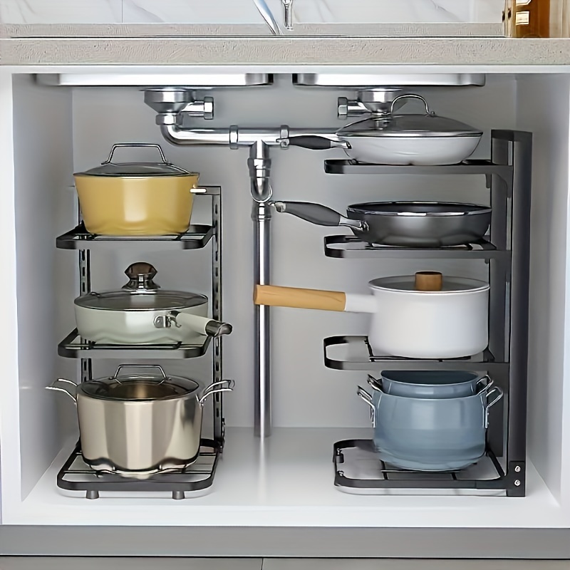 Kitchen Baking Pan Organizer - 調節可能な鍋ラックオーガナイザー、キッチンステンレス鋼鍋収納ラック、多層家庭用鍋とフライパンオーガナイザー（キッチン用）