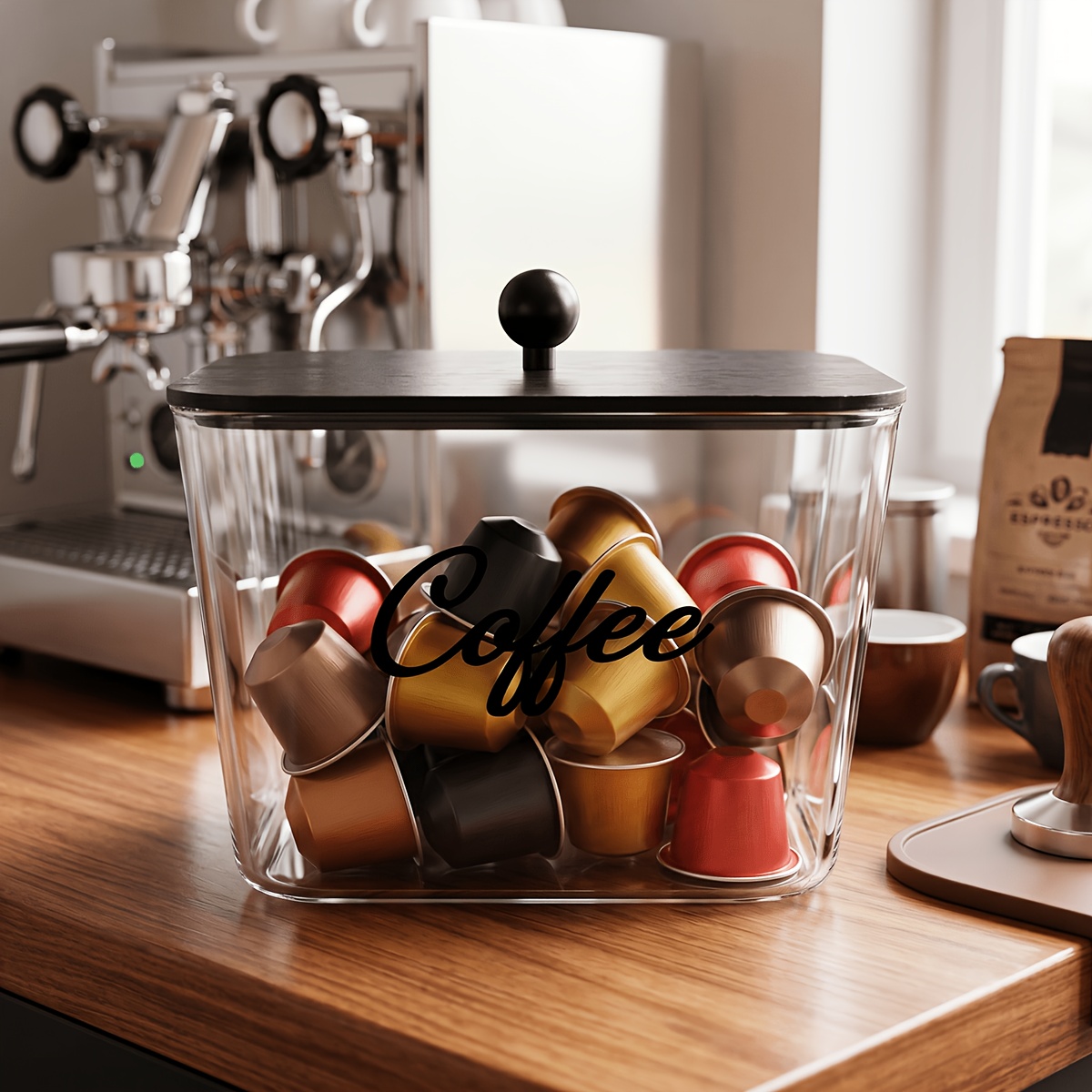 Kitchen Baking Tray Storage - 蓋付きコーヒーポッドホルダー プラスチック製収納ボックス Kカップオーガナイザー 大容量 キッチンカウンター、カフェバーオーガナイザー用