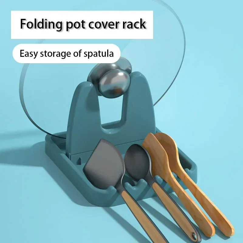 Kitchen Baking Pan Organizer - 1pc 折りたたみ鍋蓋ラックスタンドキッチンオーガナイザープラスチックスプーンホルダーフォークへらラックパンカバー棚食器蓋ラック