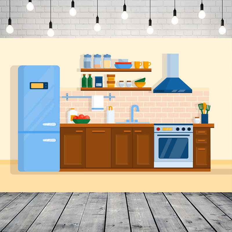 Kitchen Baking Background - 漫画キッチン写真撮影背景幕子供用ベーキングクッキングキッチン調理背景ホームパーティー背景壁バナー装飾