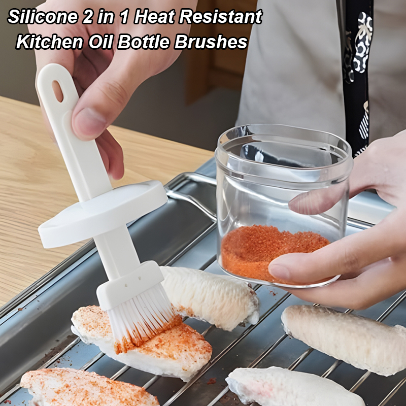 Kitchen Baking Brush - 2 in 1 耐熱キッチンオイルボトルブラシ シリコン製ベースティングペストリーブラシ ソースボトルブラシ