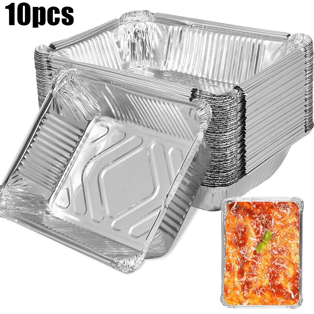 Kitchen Baking Tray Storage - 10 個使い捨てアルミ箔食品保存容器オーブンベーキングパン調理キッチン正方形アルミ箔トレイキッチンツール