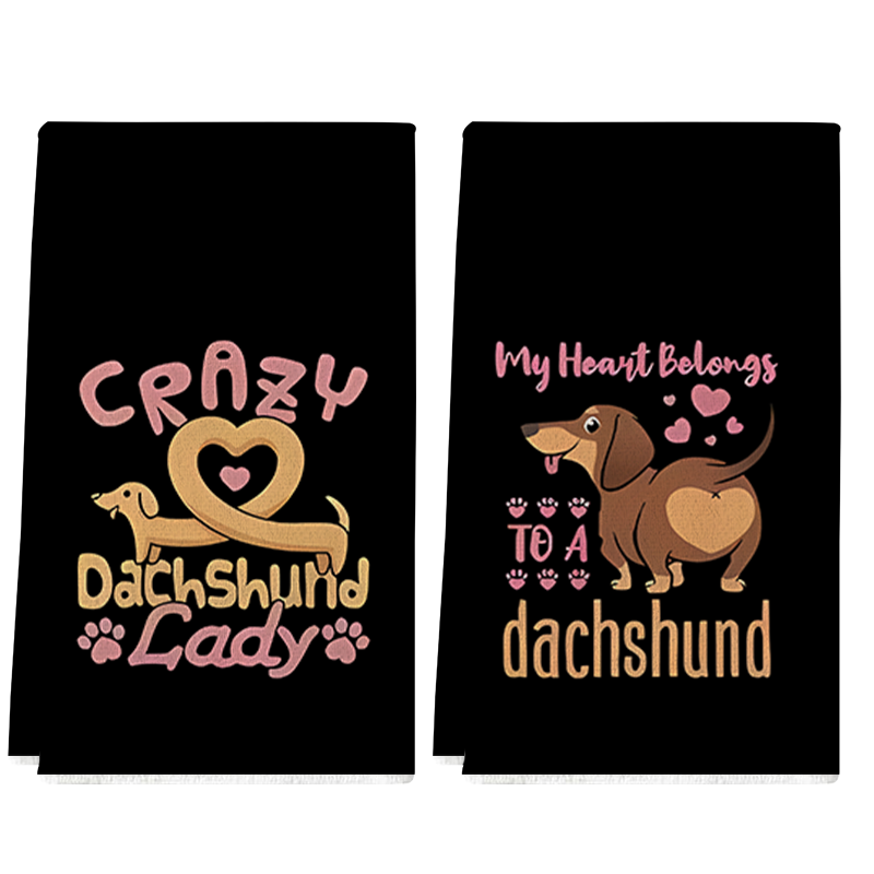 Kitchen Baking Background - 2枚、バレンタインデーの黒背景犬をテーマにしたスローガンキッチンタオル、40cm*60cmタオルセット、超吸収性ソフトクリーニングクロス、クッキングベーキングティータオル、ハンドタオル、クリーニングクロス、ディッシュクロス、キッチンデコレーション、リビングルームデコレーション、キッチン必需品、家庭必需品
