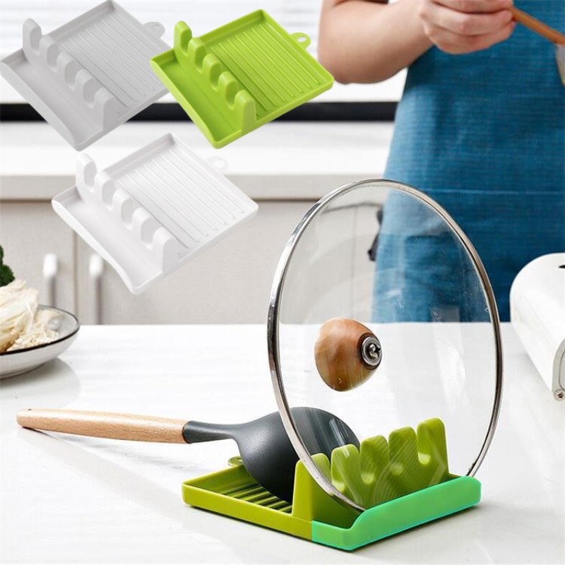 Kitchen Baking Pan Organizer - 新しいグリーン鍋蓋ラックスタンドプラスチックスプーンホルダーキッチンオーガナイザーフォークへらラックパンカバー棚食器収納ラック