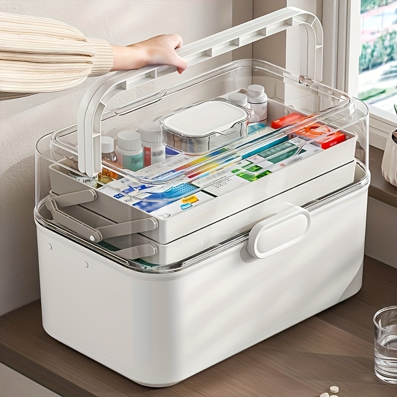 Kitchen Baking Tray Storage - 大容量透明蓋付き薬収納ボックス/ディスペンサーボックス - プラスチック製薬品収納キャビネット、家庭、オフィス、キッチン、バスルーム、寝室用多目的オーガナイザーボックス - 薬や事務用品用の省スペースカウンタートップオーガナイザー -