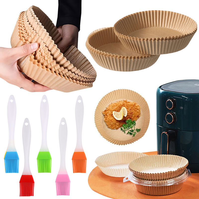 Kitchen Baking Brush - 50/100枚入り エアフライヤー用紙皿 ランダムカラー オイルブラシ付き 16cm/18cm 使い捨て