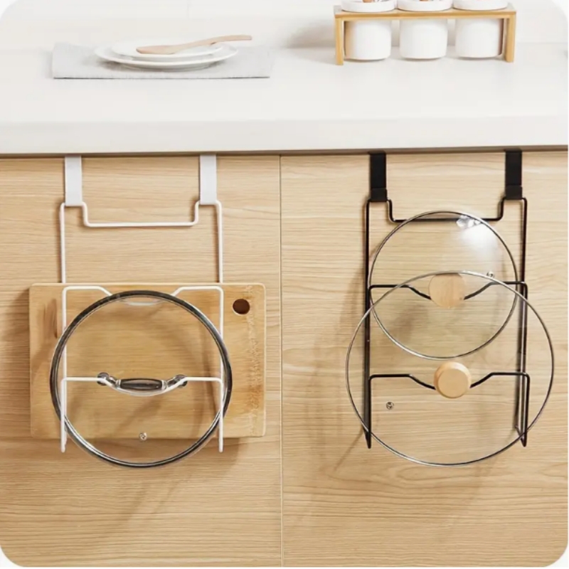 Kitchen Baking Pan Organizer - 吊り下げ鍋蓋ラック食器棚ドアまな板収納棚キッチンオーガナイザーパンカバー棚タオルハンガー収納ホルダー