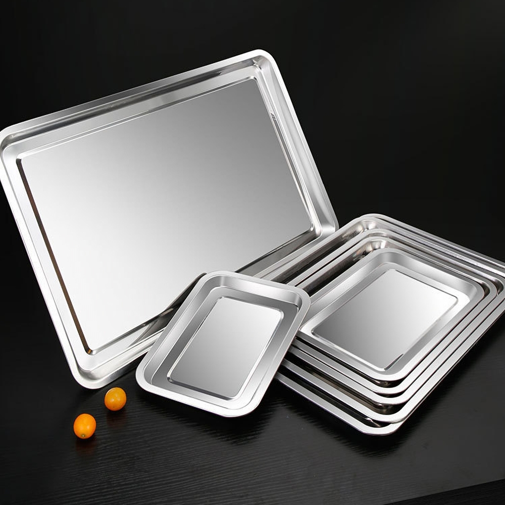 Kitchen Baking Pan Storage - 1 個ステンレス鋼食品トレイ長方形果物野菜収納パンケーキパンビスケット皿耐熱皿キッチンベーキングプレート