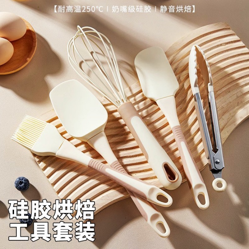 Kitchen Baking Brush - 5点シリコン製ベーキングツールセット – スパチュラ、泡立て器、トング、ブラシ＆スクレーパー、耐熱性食品グレードのキッチン用品