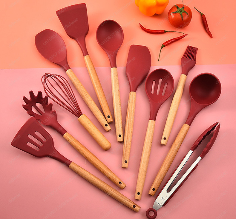 12点セット シリコン製調理器具 木製ハンドル付き ノンステ - Kitchen Baking Pan Storage のレビューと価格