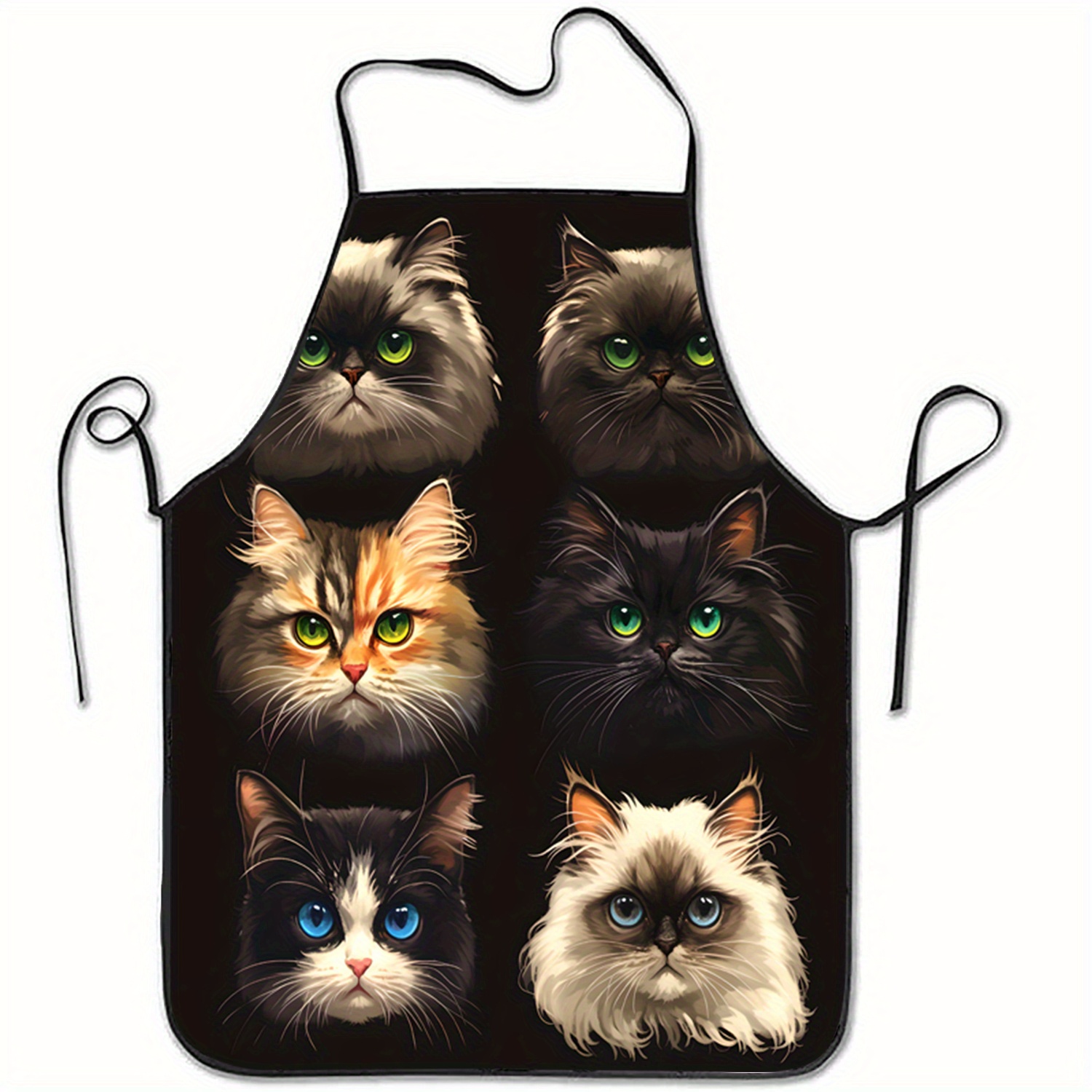 猫の顔の肖像画エプロン黒背景緑青目キッチン調理ベーキングギフ - Kitchen Baking Background のレビューと価格
