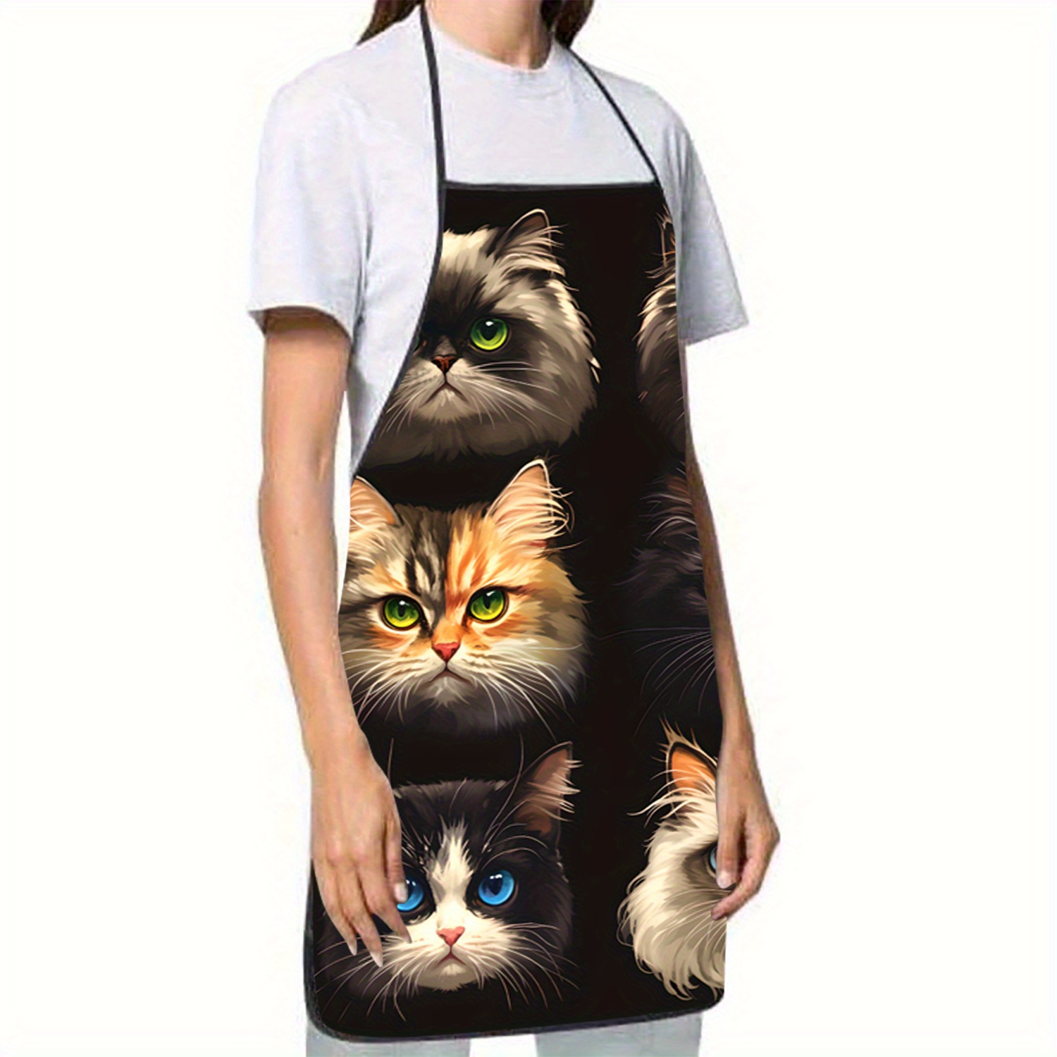 猫の顔の肖像画エプロン黒背景緑青目キッチン調理ベーキングギフ - Kitchen Baking Background のレビューと価格