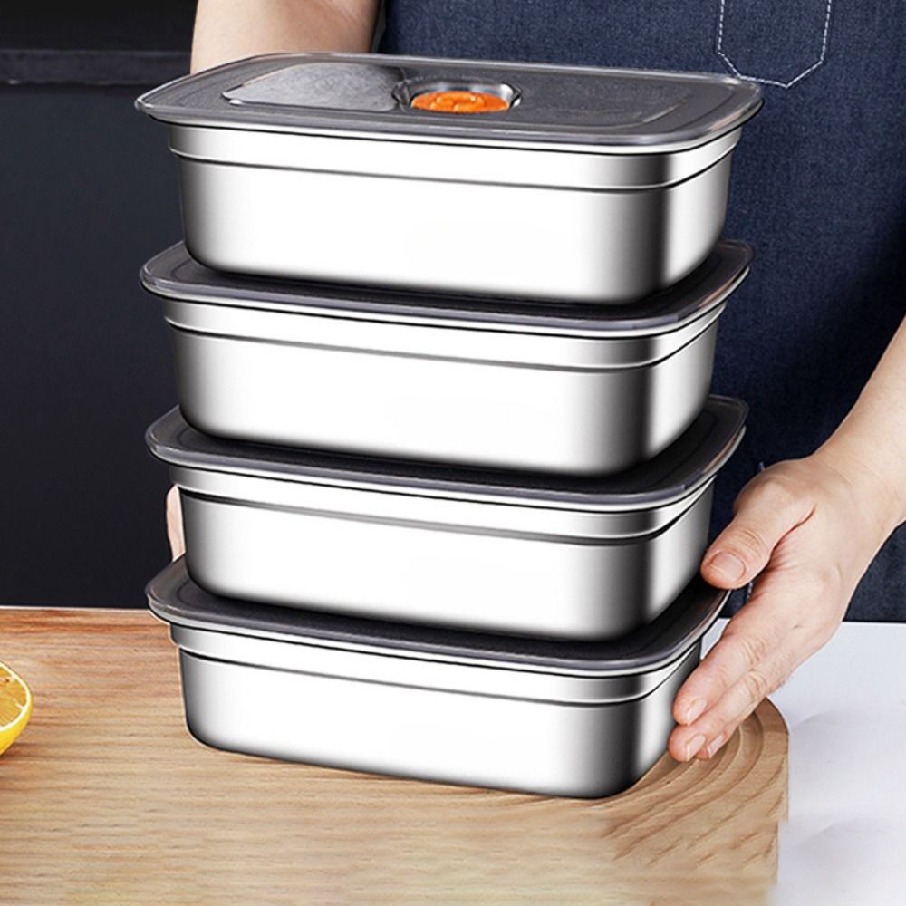 ポータブルステンレス鋼保存ボックス漏れ防止冷蔵庫冷凍庫収納キ - Kitchen Baking Tray Storage のレビューと価格