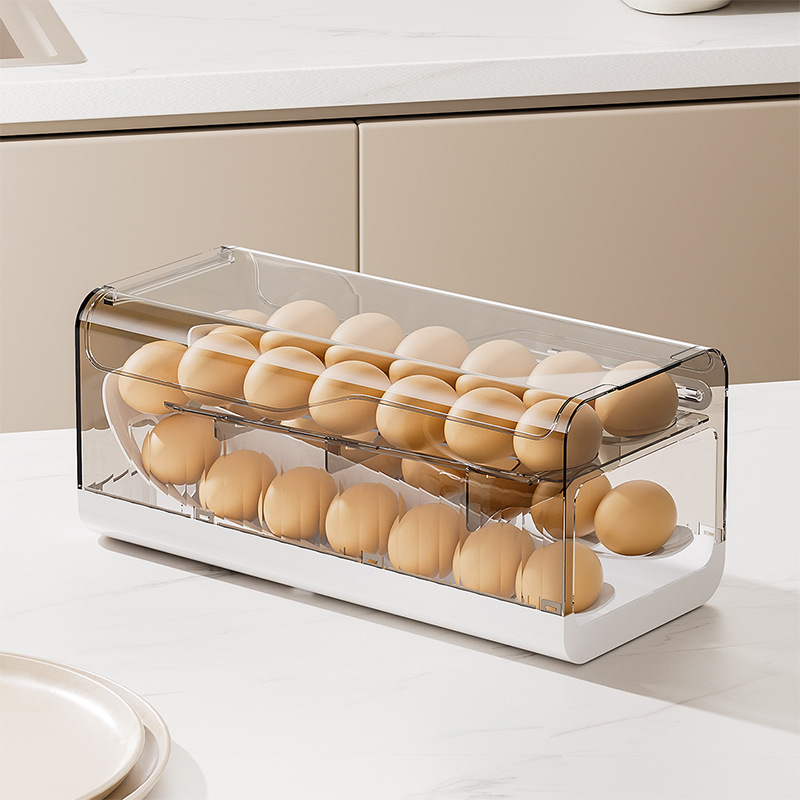冷蔵庫用自動回転式卵ディスペンサー 2段式省スペース卵ホルダ - Kitchen Baking Tray Storage のレビューと価格