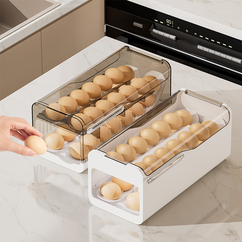 冷蔵庫用自動回転式卵ディスペンサー 2段式省スペース卵ホルダ - Kitchen Baking Tray Storage のレビューと価格
