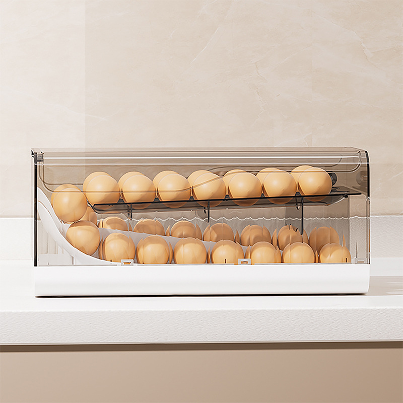 冷蔵庫用自動回転式卵ディスペンサー 2段式省スペース卵ホルダ - Kitchen Baking Tray Storage のレビューと価格