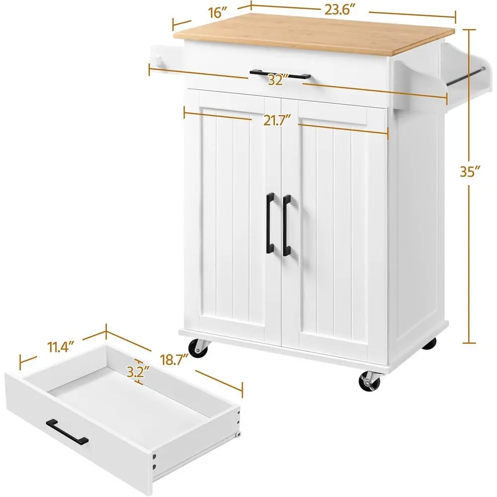 白いローリングキッチンカート、収納ラックとキャビネット付き、 - Kitchen Queen のレビューと価格