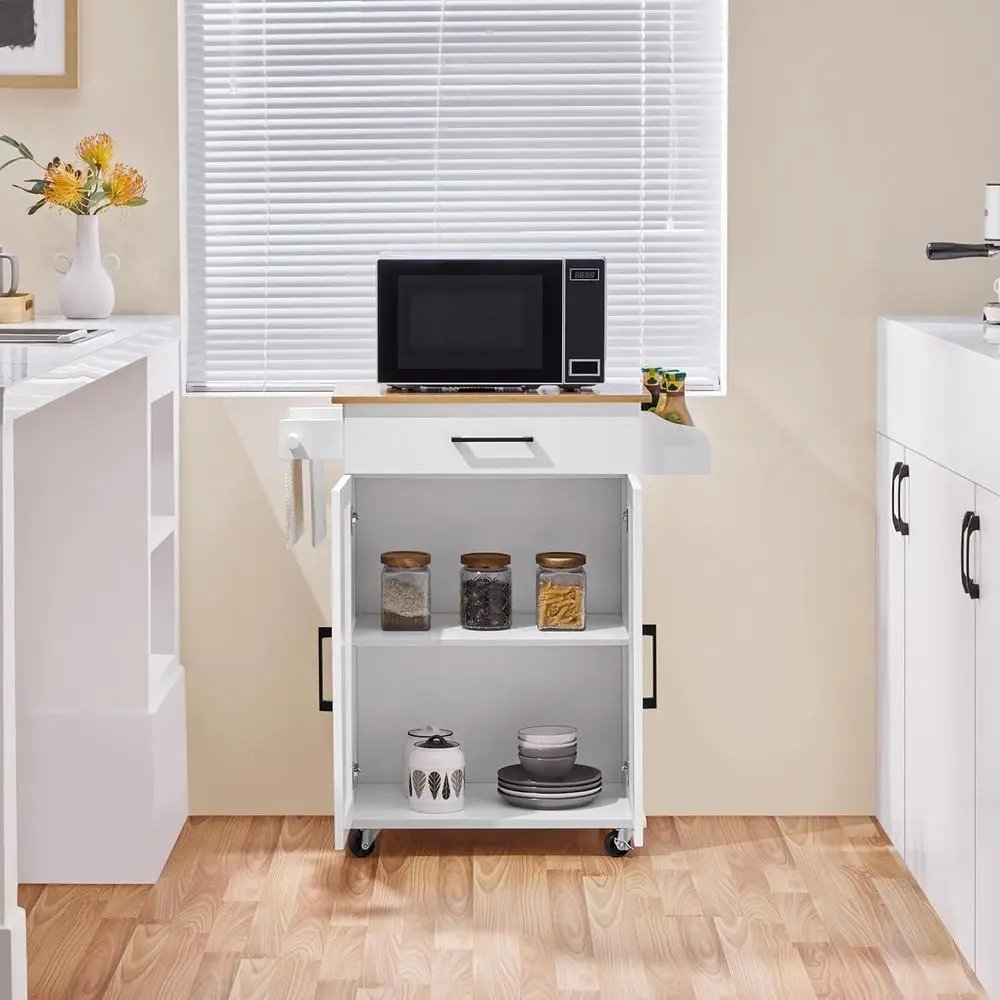 白いローリングキッチンカート、収納ラックとキャビネット付き、 - Kitchen Queen のレビューと価格