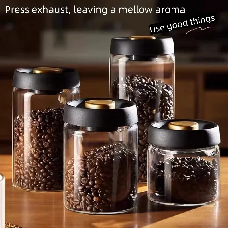手動真空密閉コーヒージャー 高ホウケイ酸ガラス 防湿茶保存容 - Kitchen Job のレビューと価格