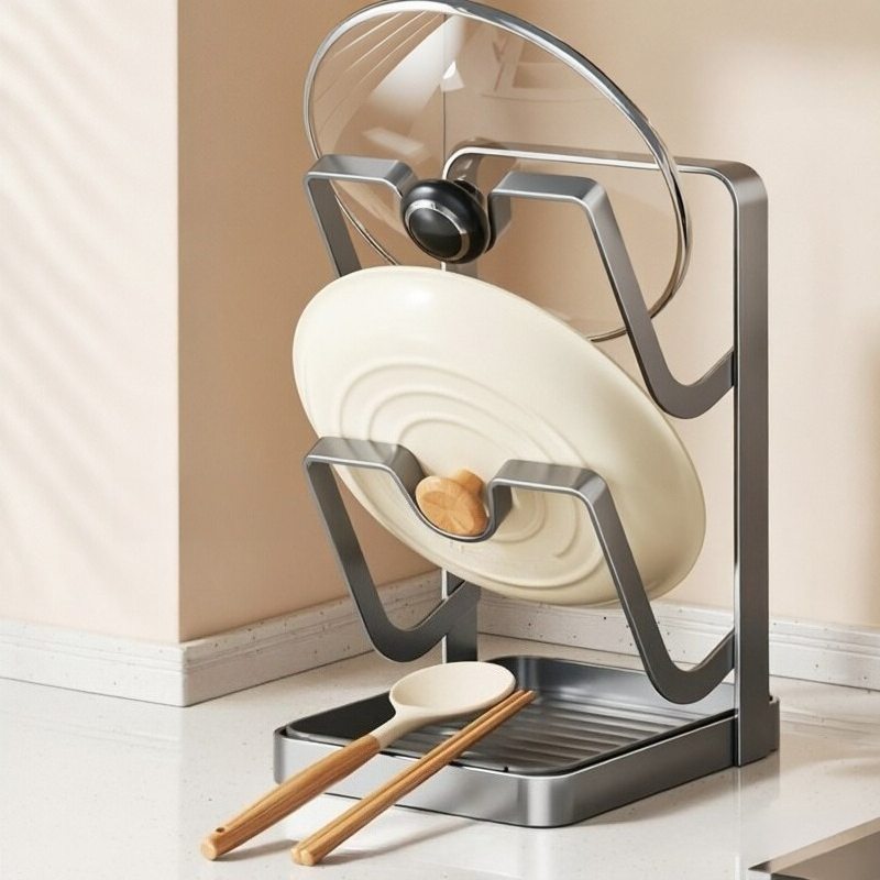 カウンタートップ用頑丈炭素鋼製鍋蓋ホルダー、多機能キッチンラ - Kitchen Baking Pan Organizer のレビューと価格