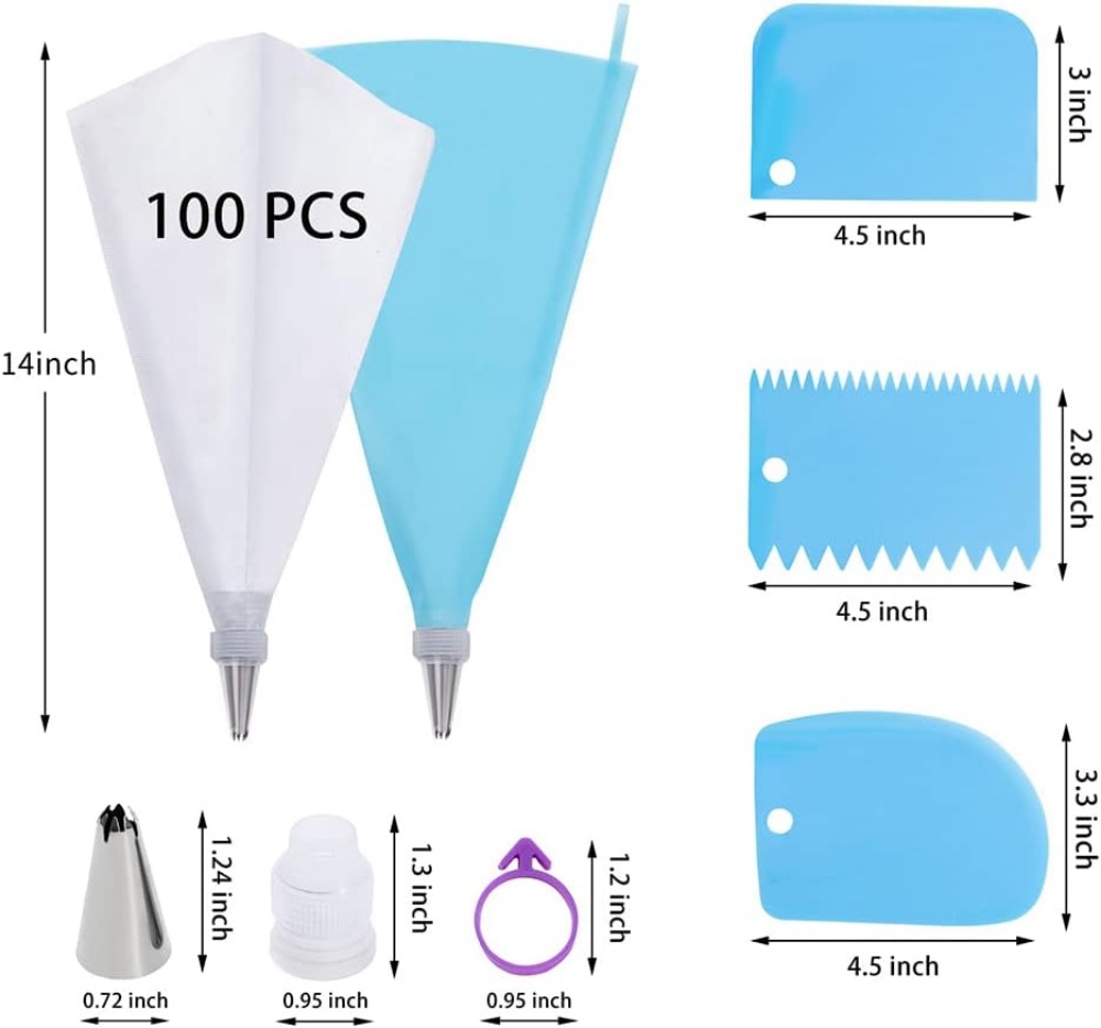 100個入り使い捨てペストリーバッグ＆12種類のチップセット - Decorating Tip Set のレビューと価格