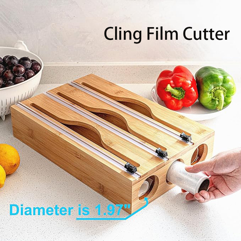 3 in 1竹製ホイルラップカッティングボックス壁掛け収納バ - Kitchen Baking Tray Storage のレビューと価格