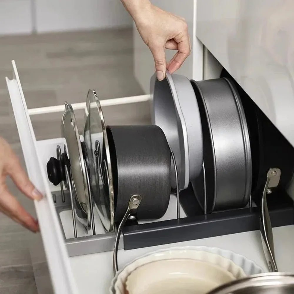拡張可能な鍋蓋オーガナイザー、調節可能な鍋ラックホルダー、省 - Kitchen Baking Pan Organizer のレビューと価格