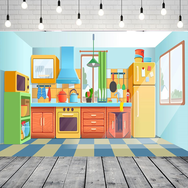 写真撮影用背景幕 子供用 漫画キッチン ベーキング クッキン - Kitchen Baking Background のレビューと価格