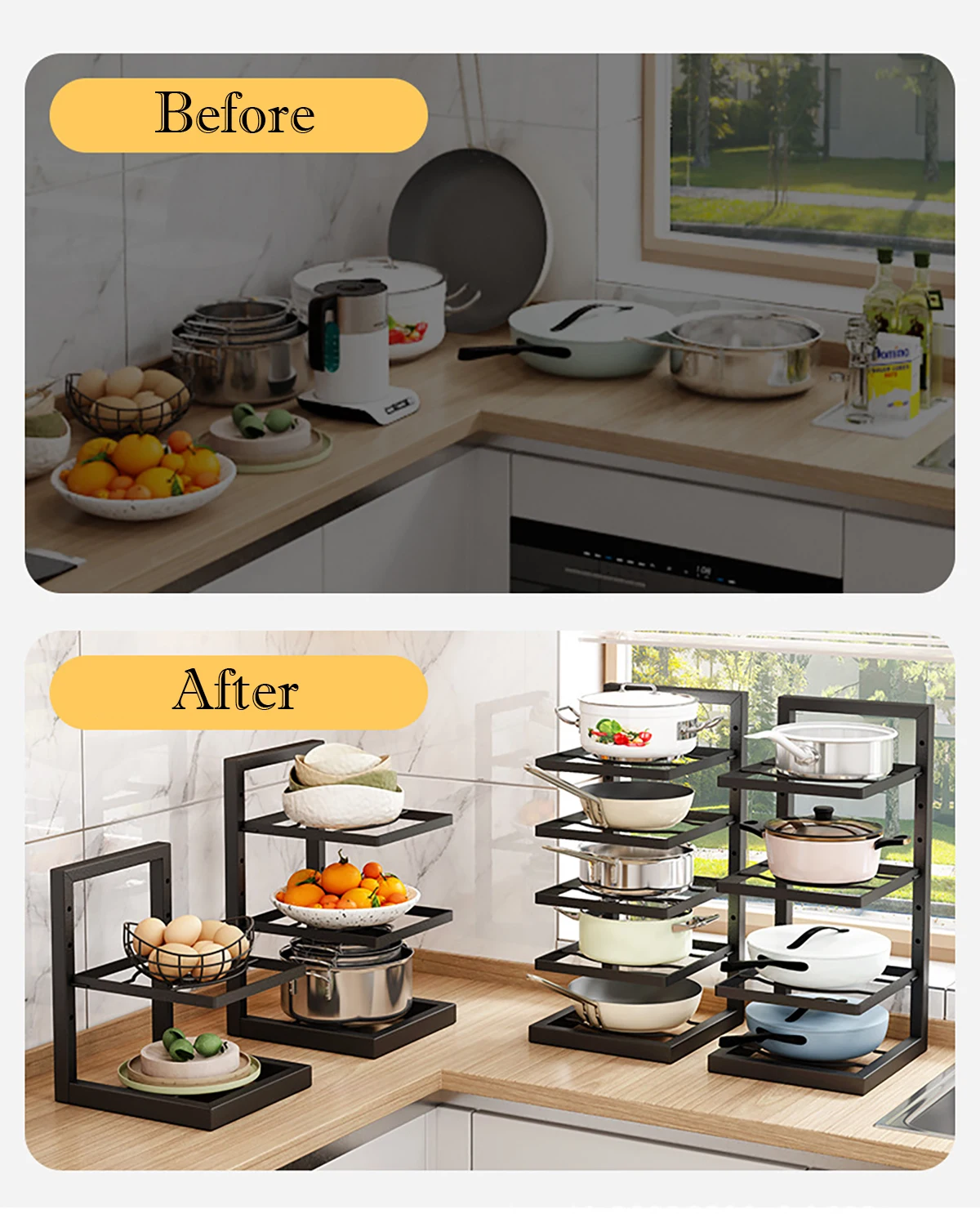調節可能な鍋ラックオーガナイザー、キッチン炭素鋼製鍋収納ラッ - Kitchen Baking Pan Organizer のレビューと価格