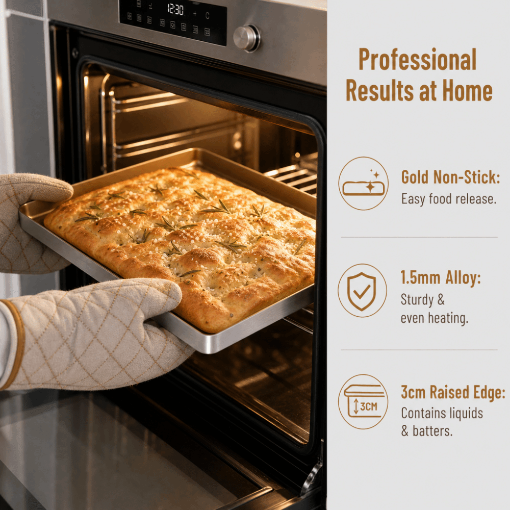 キッチン用アルミ製ベーキングシート、ノンスティック加工、角丸 - Kitchen Baking Corner のレビューと価格