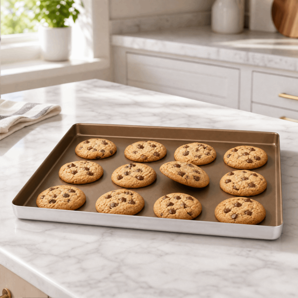 キッチン用アルミ製ベーキングシート、ノンスティック加工、角丸 - Kitchen Baking Corner のレビューと価格