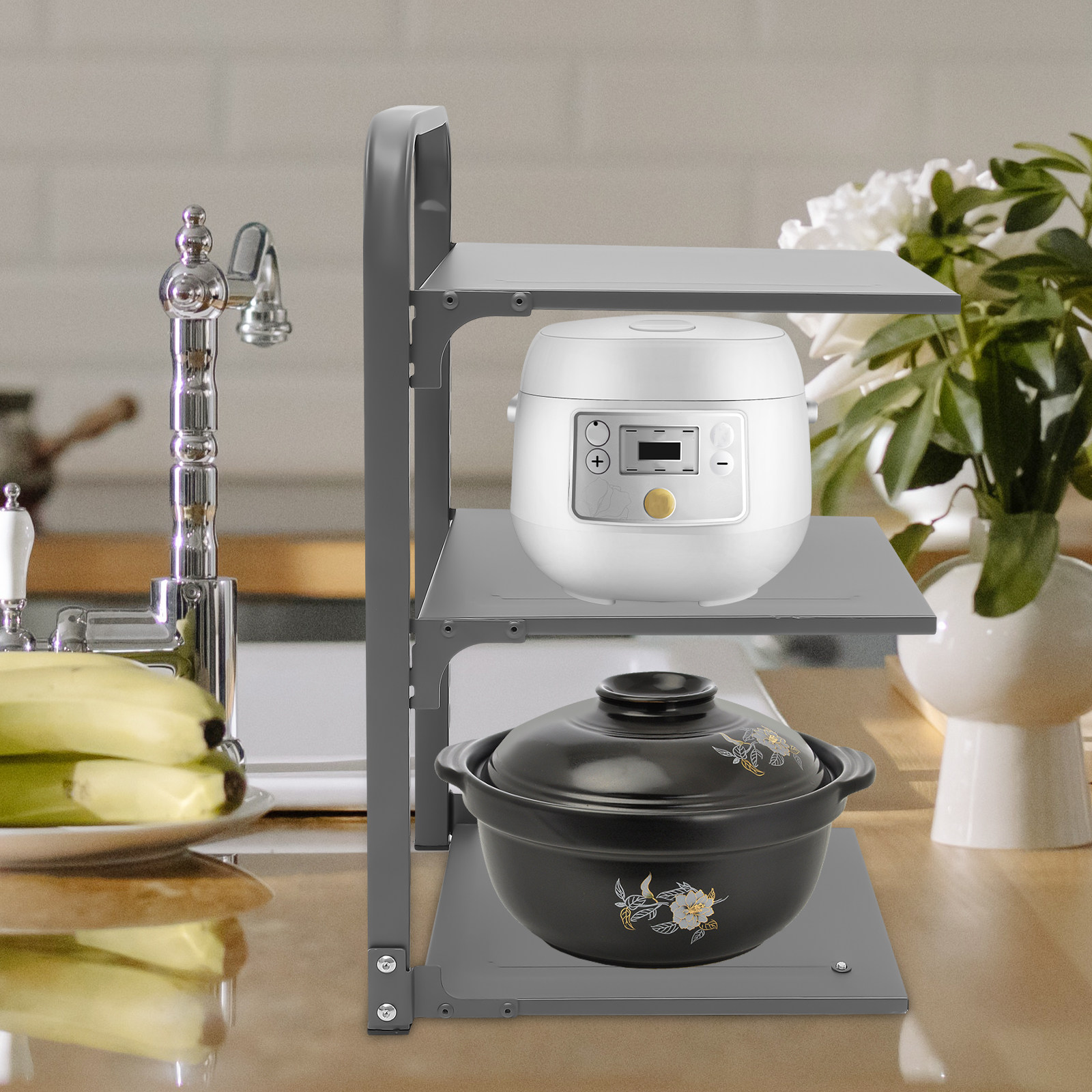 折りたたみ式キッチンポットラック炭素鋼多層パンオーガナイザー - Kitchen Baking Pan Storage のレビューと価格