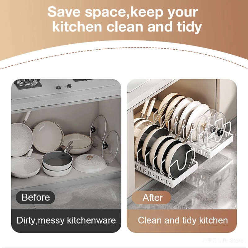 多機能プルアウト式キッチン収納ラック、引き出しオーガナイザー - Kitchen Baking Pan Organizer のレビューと価格