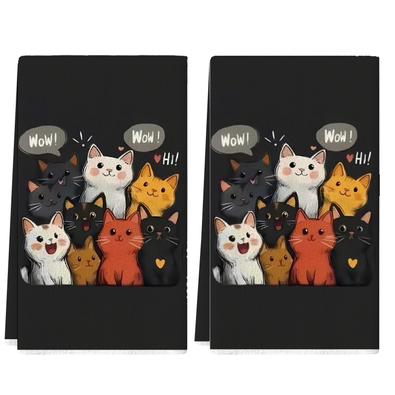 2枚セット、黒背景の猫柄キッチンタオル、40cm*60cmタ - Kitchen Baking Background のレビューと価格