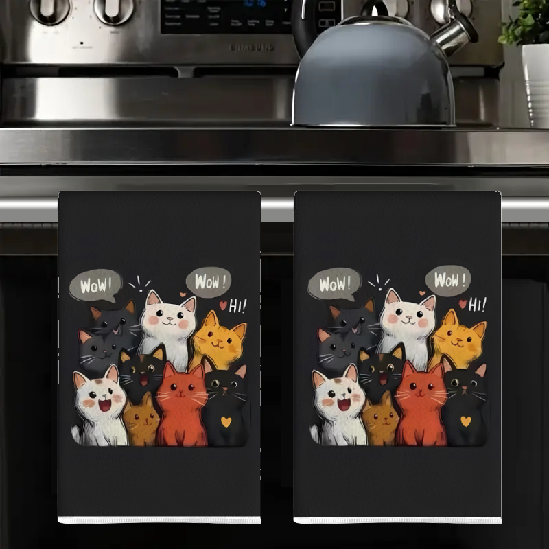2枚セット、黒背景の猫柄キッチンタオル、40cm*60cmタ - Kitchen Baking Background のレビューと価格