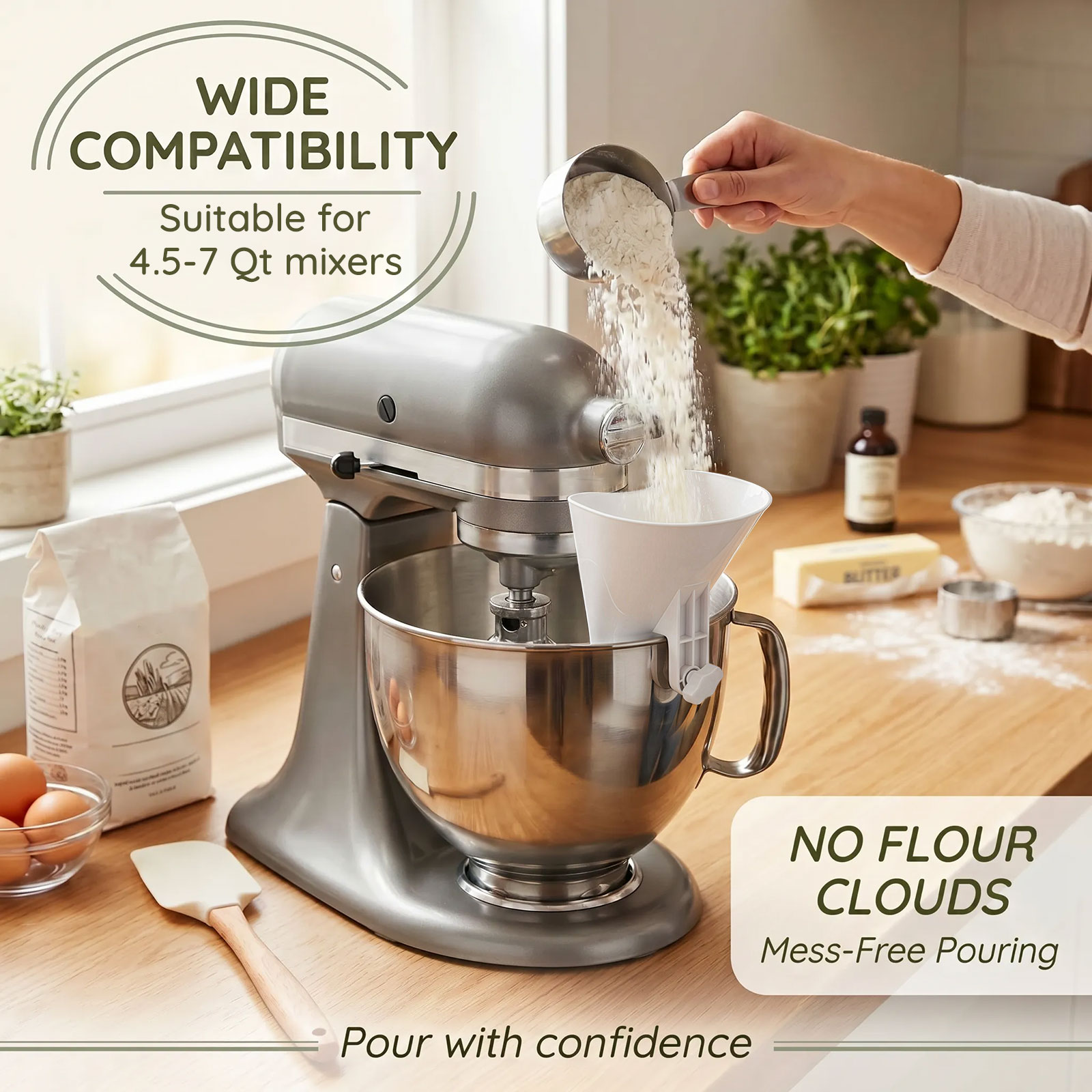 こぼれ防止小麦粉漏斗 4.5～7クォートスタンドミキサー用  - Kitchen Aid Baking Mixer のレビューと価格
