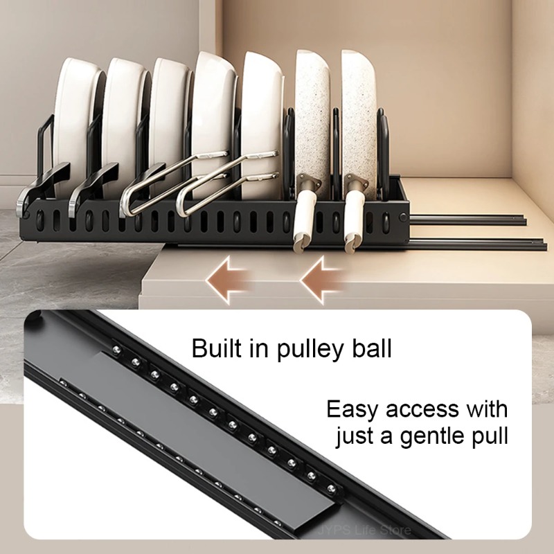 ホットセール多機能プルアウト式スライドキッチン収納ラック、鍋 - Kitchen Baking Pan Organizer のレビューと価格
