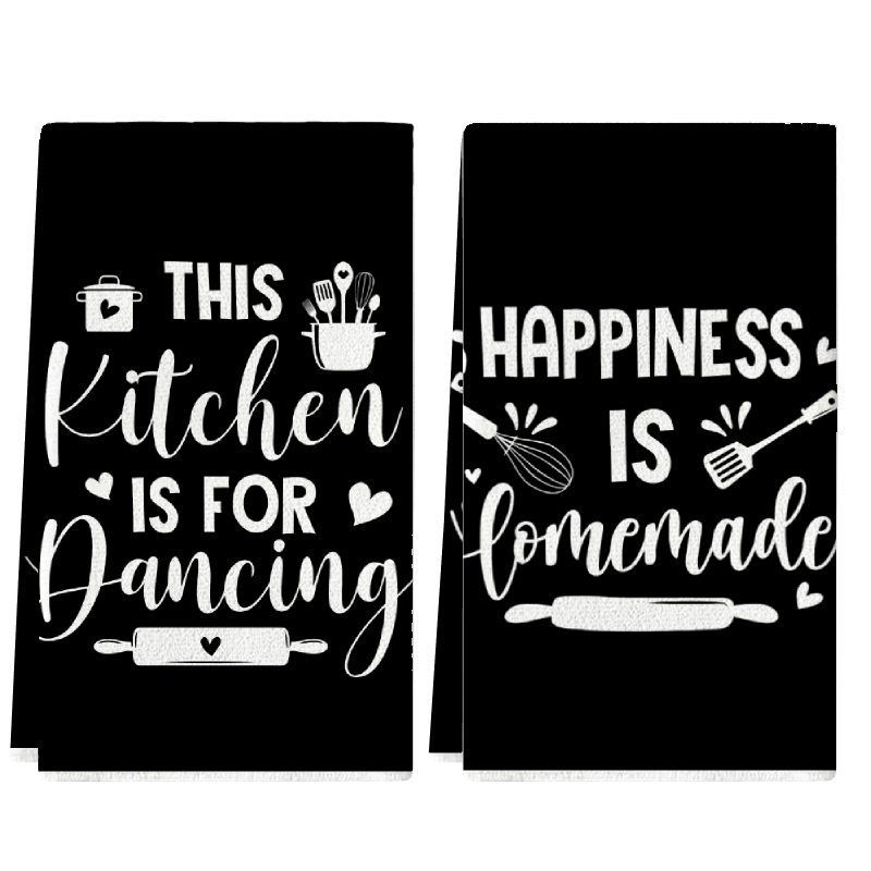 2枚セット、黒地に楽しい文字が入ったキッチンタオル、40cm - Kitchen Baking Background のレビューと価格