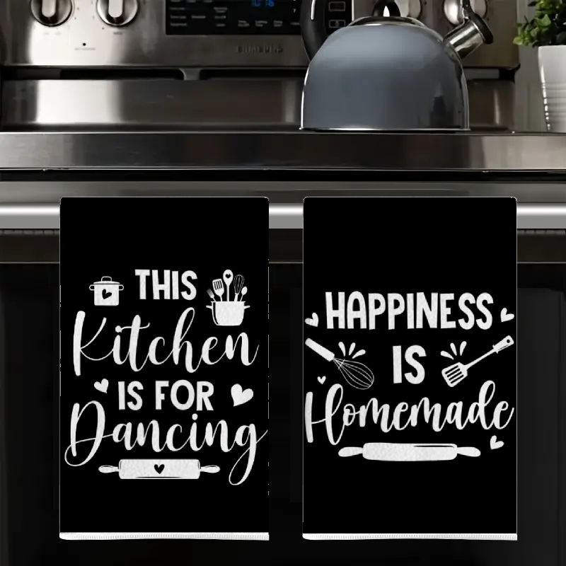 2枚セット、黒地に楽しい文字が入ったキッチンタオル、40cm - Kitchen Baking Background のレビューと価格