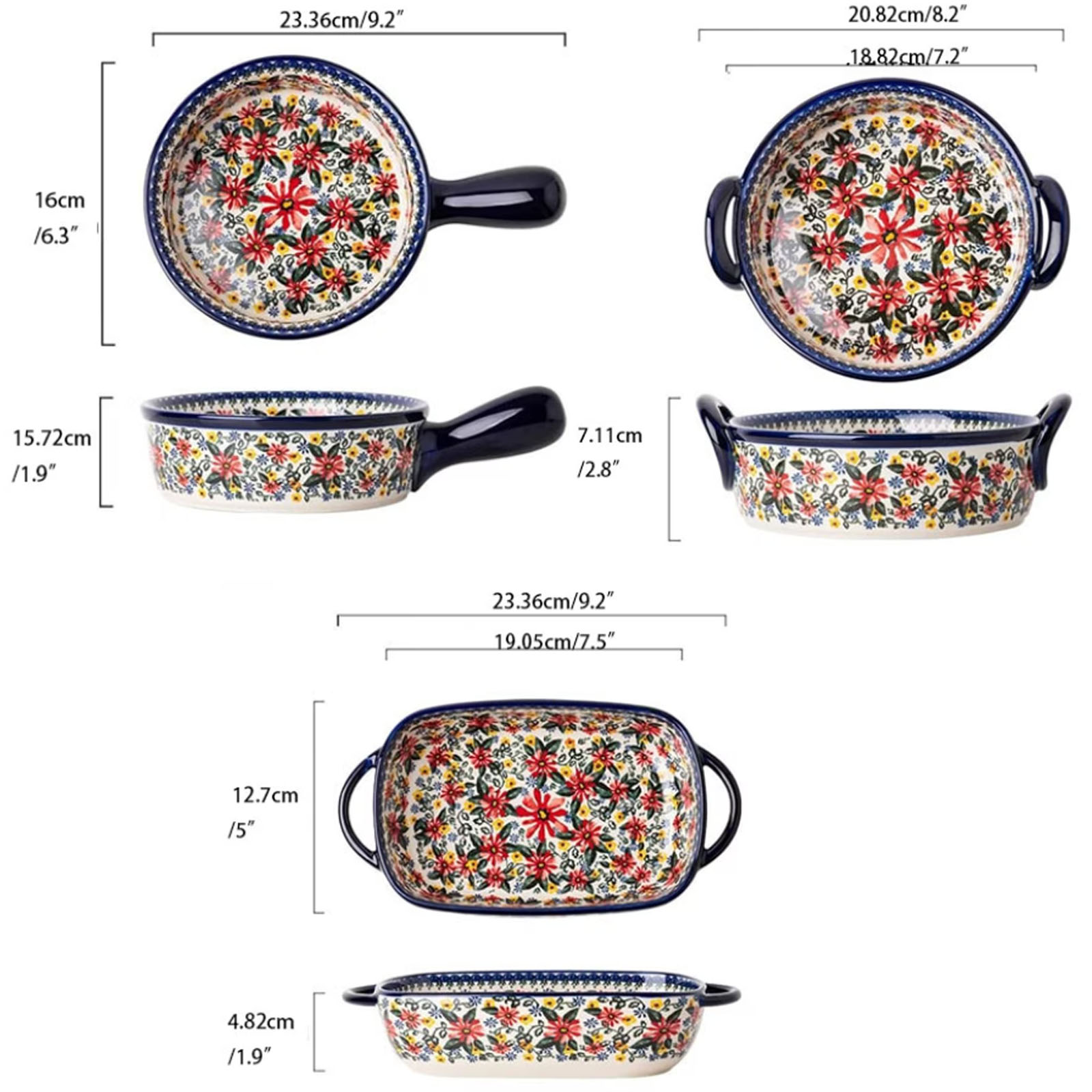 1個、花柄セラミック製ベーキングトレイ、ハンドル付きトレイ、 - Kitchen Baking Must Haves のレビューと価格