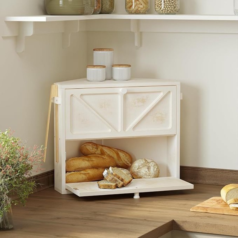 古い木製二層式パン箱、家庭用キッチンコーナーのスナック収納箱 - Kitchen Baking Corner のレビューと価格
