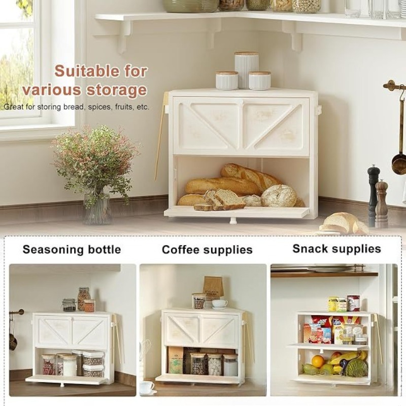 古い木製二層式パン箱、家庭用キッチンコーナーのスナック収納箱 - Kitchen Baking Corner のレビューと価格